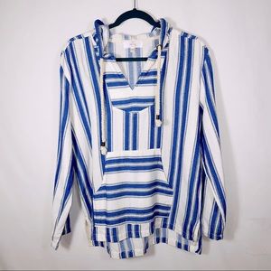 entro Long-Sleeve Hooded Baja Beach Poncho Blue